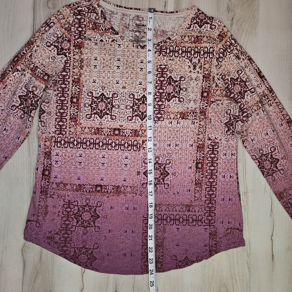 Sonoma Goods For Life Boho Patchwork Ombre Women's Medium Long Sleeve Crew Tee - Picture 3 of 6